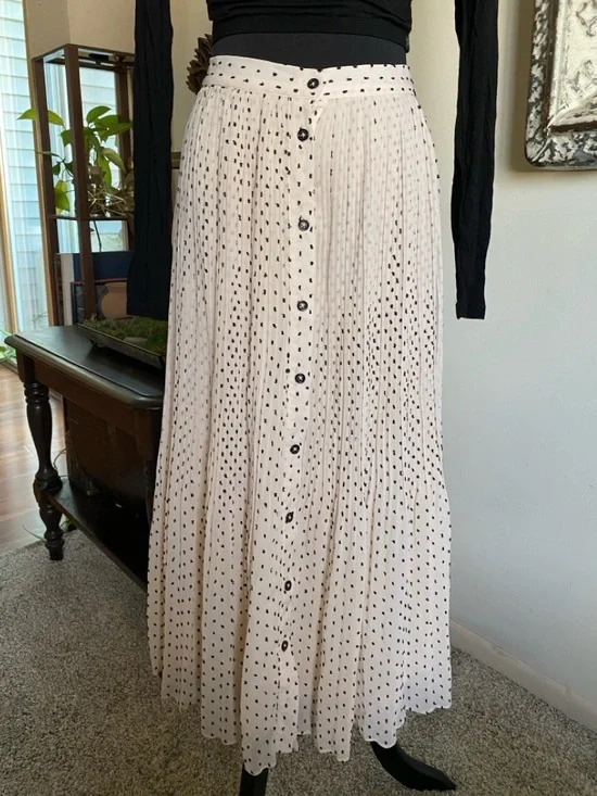 Lulu's Cream Pleated Polka Dot Button-Front Maxi Skirt - Picture 3 of 8